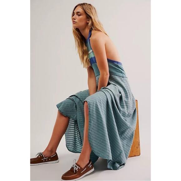Free People Surf's Up Maxi Dress in Ocean Combo Retro 70s Bohemian Beach Small - Picture 11 of 14